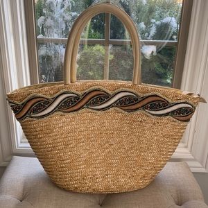 Sand N' Surf Fully Lined Straw Beach Tote Bag